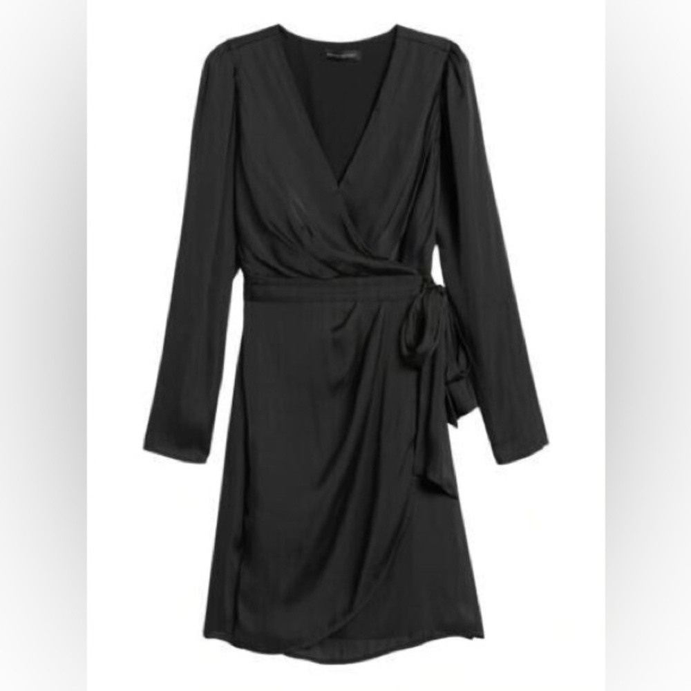 Banana Republic Black Satin Wrap Party Mini Dress